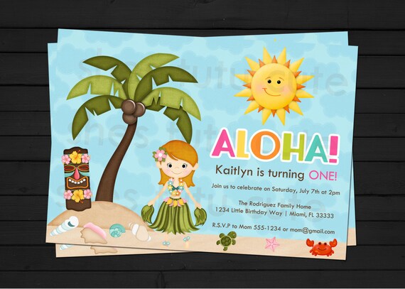 Hawaiian Luau Birthday Invitation Digital File YOU PRINT Il_570xn