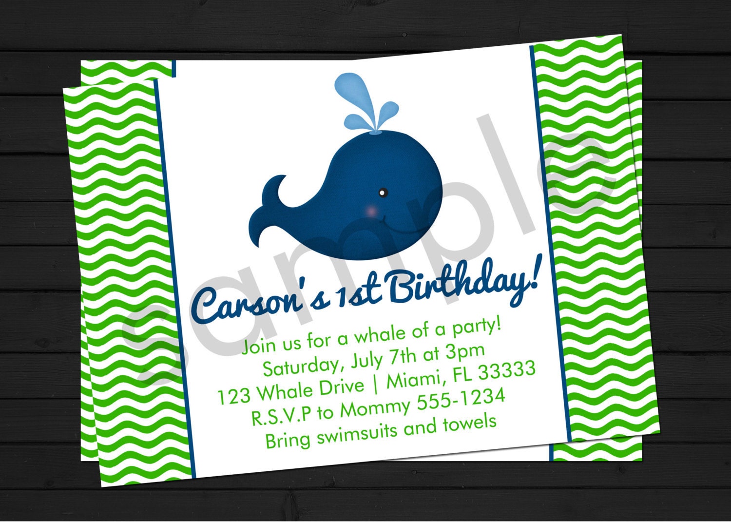Whale preppy Birthday Invitation Digital File YOU-PRINT Il_570xn