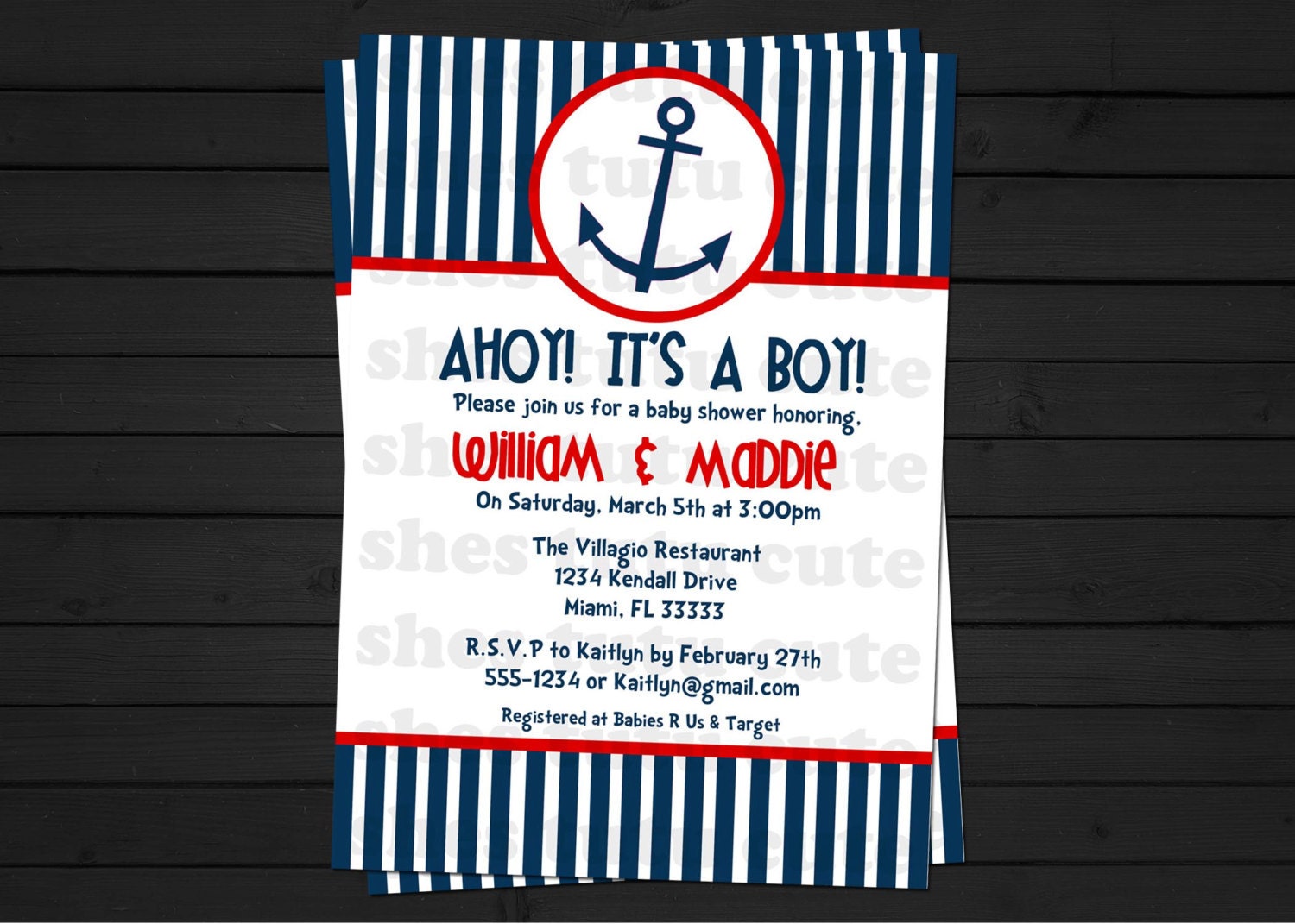 Ahoy It's a Boy Nautical Baby Shower Blue/Pink/Yellow Invitation Digital File YOU-PRINT Il_570xn