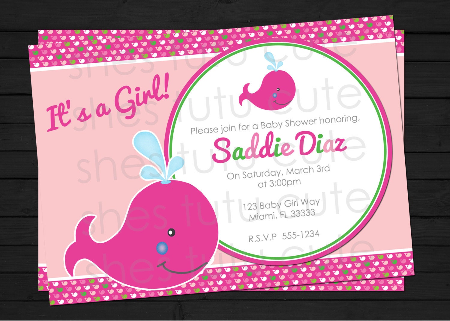 Whale Preppy Girl Baby Shower Invitation Digital File YOU-PRINT Il_570xn