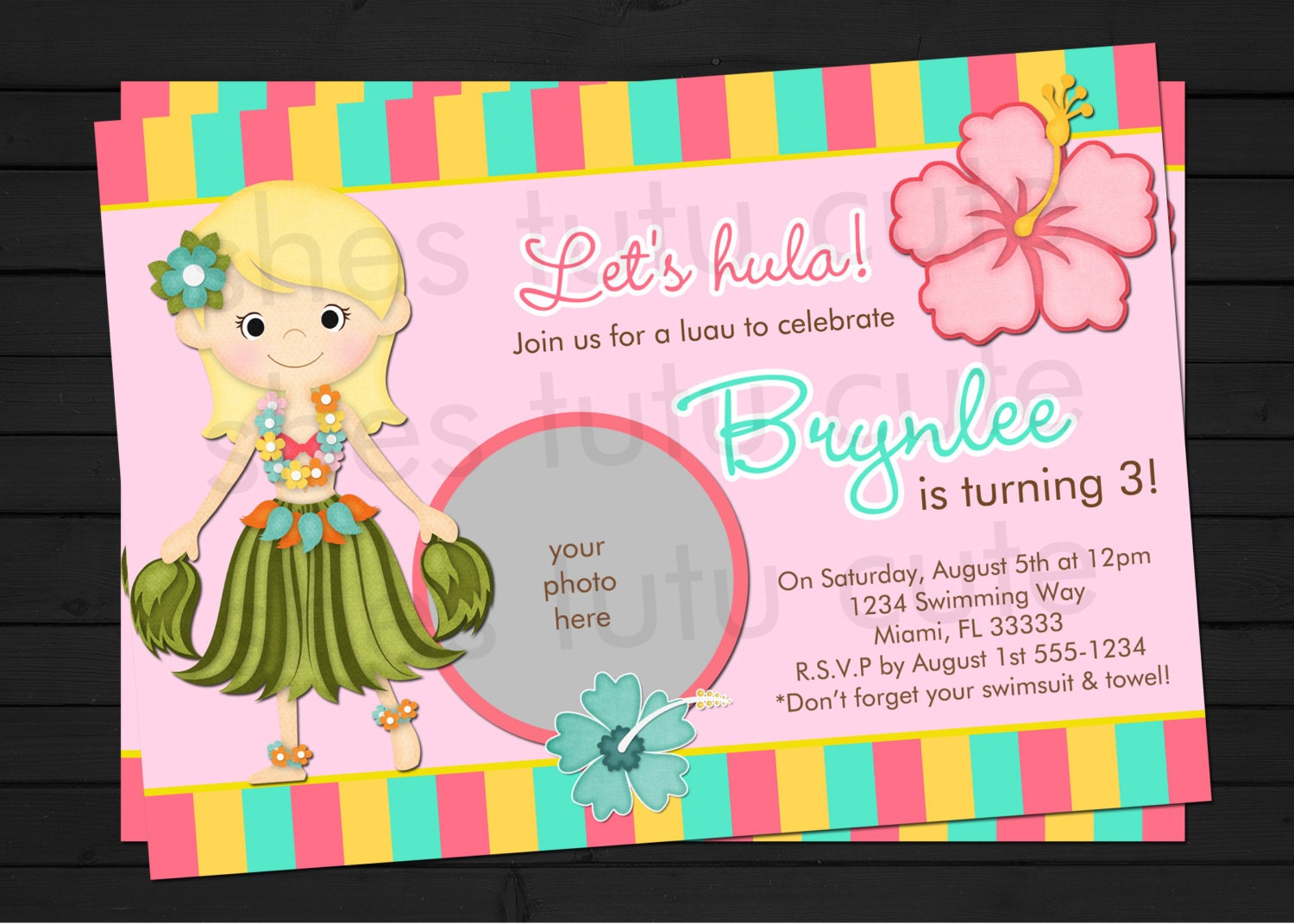 Hula Girl Birthday Invitation Digital File YOU PRINT Il_570xn
