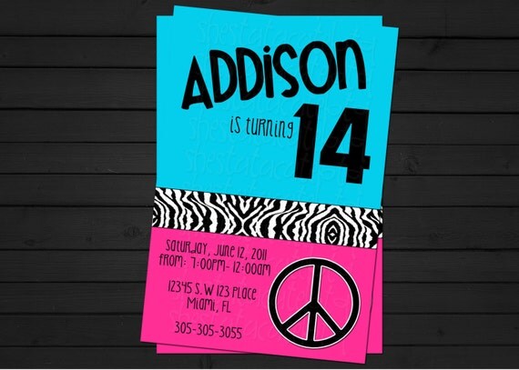 Zebra Print Birthday Invitation Digital File YOU-PRINT Il_570xn