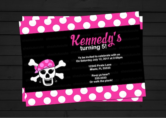 Pirate Girl Birthday Invitation Digital File YOU-PRINT Il_570xn