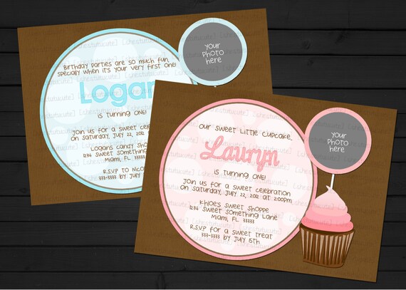 Boy or Girl Cupcake Birthday Invitation Digital File YOU-PRINT Il_570xn