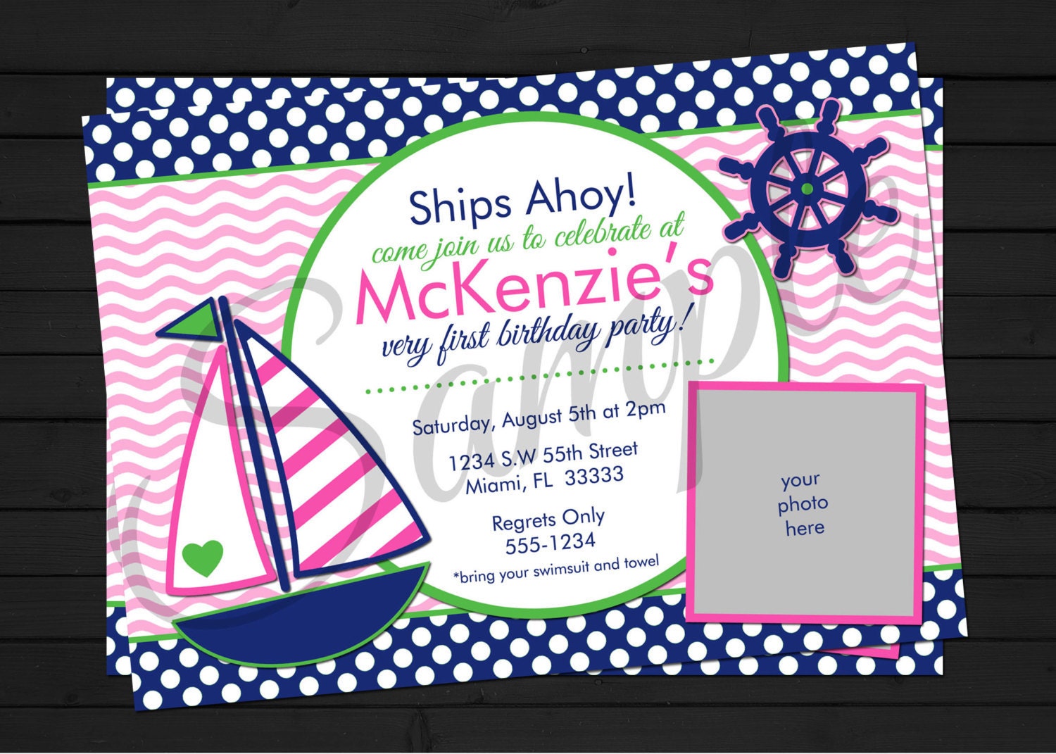 Sailor Girl Nautical Birthday Invitations Digital File YOU-PRINT Il_570xn
