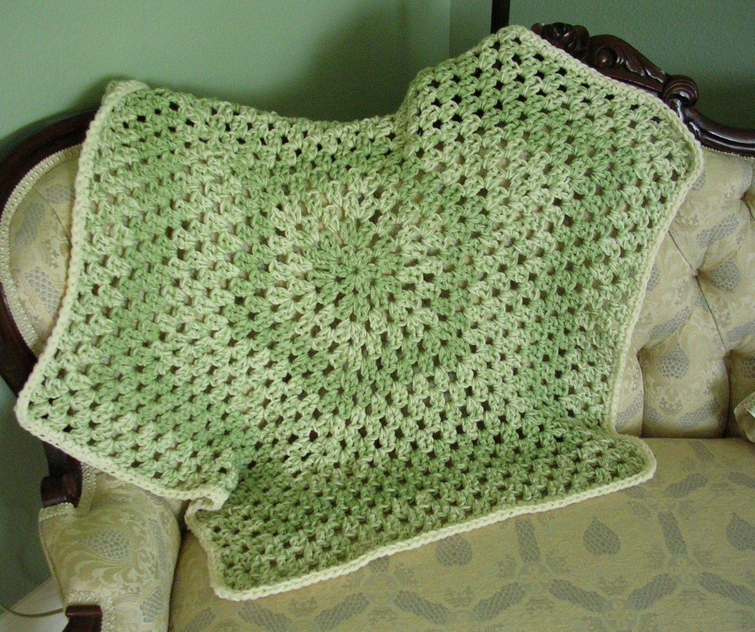 Pastel Green Lap or Baby Afghan Hexagonal Crochet