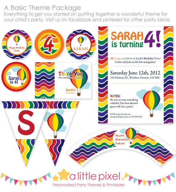 Funky Rainbow Party Theme Basic Package - Personalized Printable Il_570xn