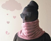Pink chunky Cowl Scarf for Valentine - Merino wool - Ribbed style - super cozy accessory - fall fashion - woman - theYarnKitchen
