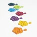 Rainbow crochet flowers / garland or greetings tag / bright colors / shiny cotton