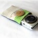 Zakka style small camera case, compact camera sleeve, original patchwork, well padded. Polka dots and linen.