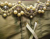 SALE  - Green Corset Gown with Vintage Beading and Rhinestones