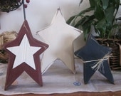 Trio of wood stars, Americana Wood Block Set, Home Decor  Stars and Stripes,Primitive, Country, Rustic