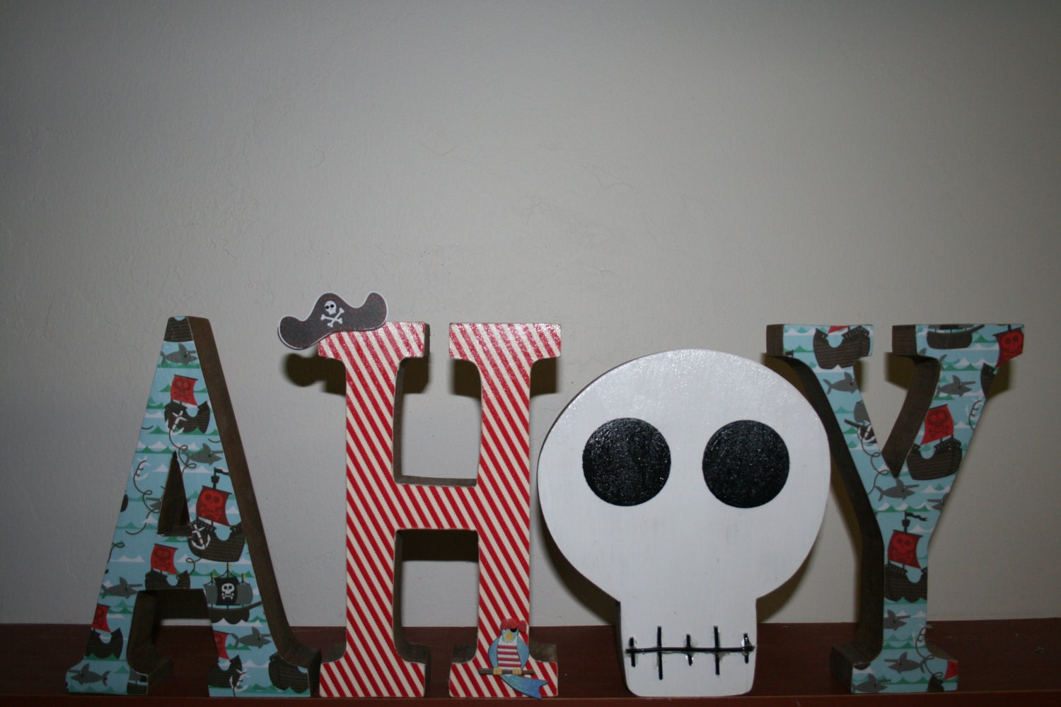Pirate decoration pirate party decor childrens wood letters Ahoy A pirates life for me