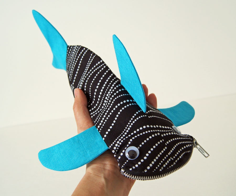 SALE - Shark Bag - Zipper Pencil Case - Fun Kids Gift - Teachers Gift: High Tide Shark Bite, ready to ship