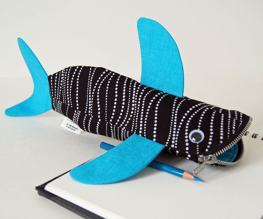 SALE - Shark Bag - Zipper Pencil Case - Fun Kids Gift - Teachers Gift: High Tide Shark Bite, ready to ship