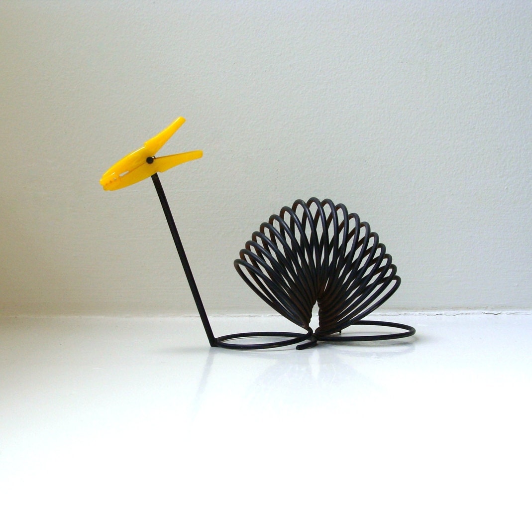 Mid Century Black Wire Coil Snail Letter Holder Desk Organizer 1960's