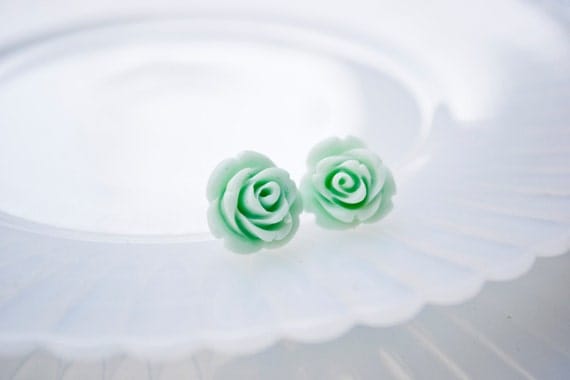 Rose Earrings- Mint