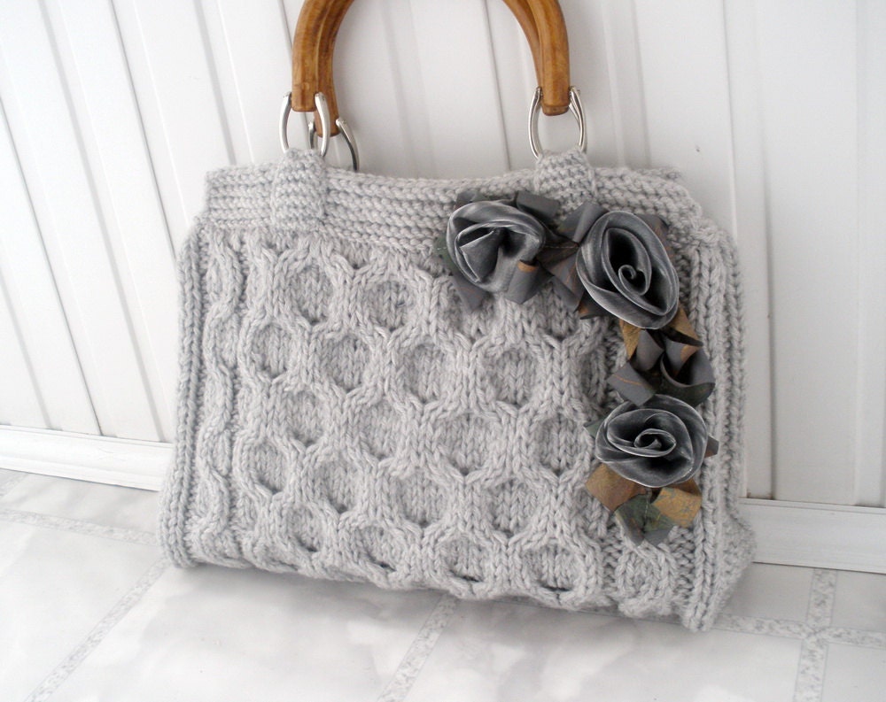 Gray knitted tote bag Spring office fashion Wedding handmade accessories Gift ideas for mom mother Handbags bags purses