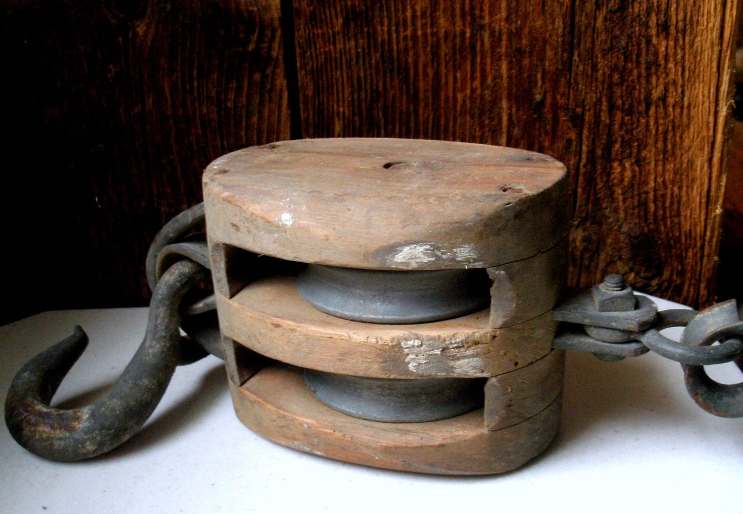 Vintage Antique Wood Pulley Block and Tackle by countrysidepeddler