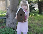 The "California Beach House" Rustic Garden Birdhouse made with reclaimed California Redwood and upcycled materials