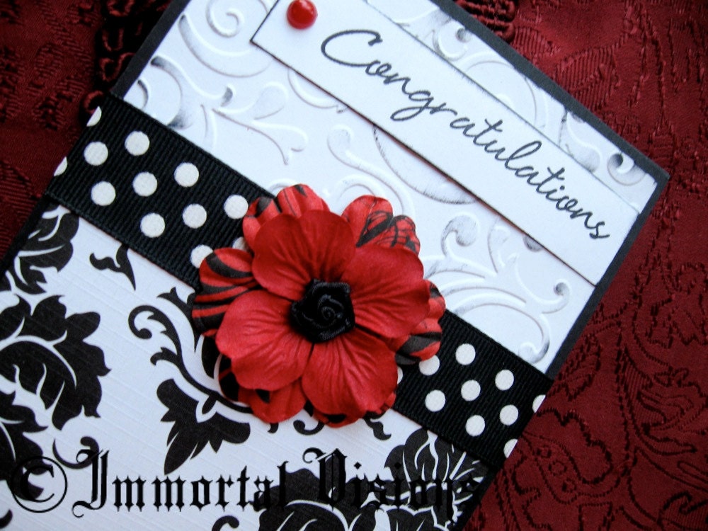 Gothic Congratulations Greeting Card - Goth Damask & Dots, Wedding, Graduation