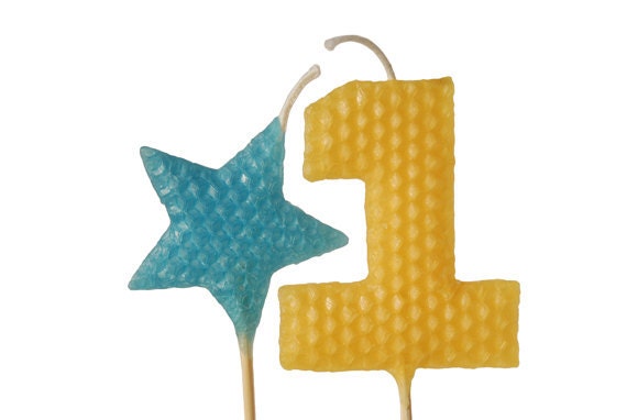 1st Birthday Candle Set Tall Yellow Number 1 and by HudsonScout