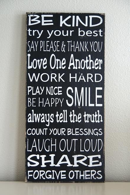 Family Rules Sign- Typography Art- Solid Wood- Black and White