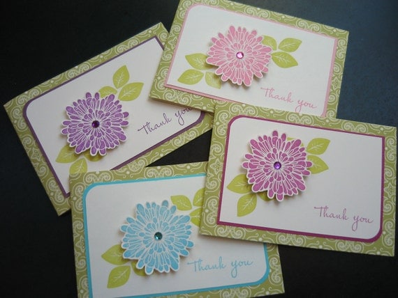 Reserved for Linda, Thank You Note Cards, Set of 4, Thank You Cards, Floral Thank You Cards