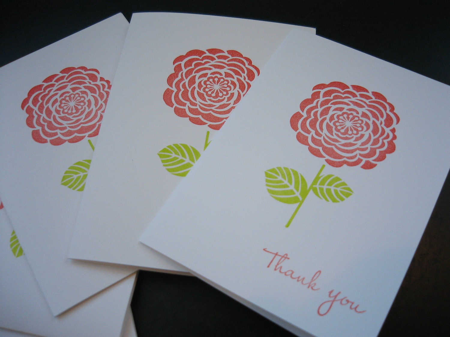 Thank You Note Cards Set of 5 Floral Handmade