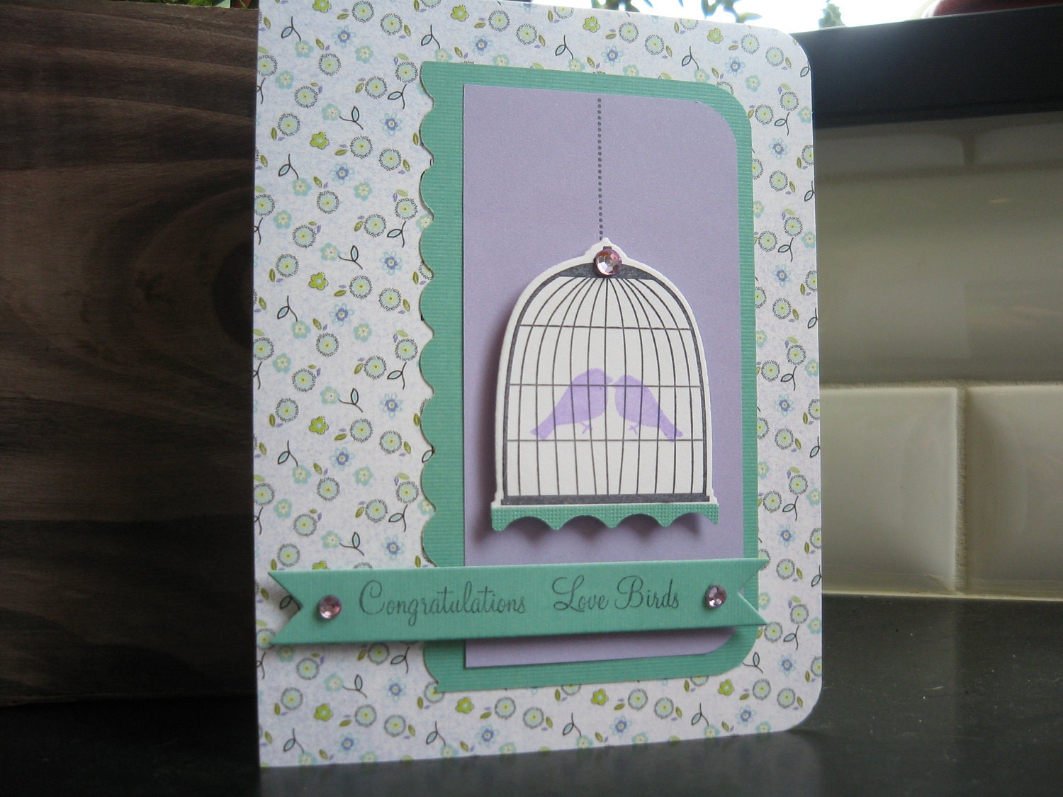 Congratulations Engagement Card Anniversary Wedding Greeting Love Birds Pastels Floral