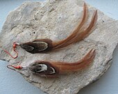 Aztec Natural Feathers Feather Jewelry Earrings Cruelty Free Vintage Pretty Brown Golds Orange Black
