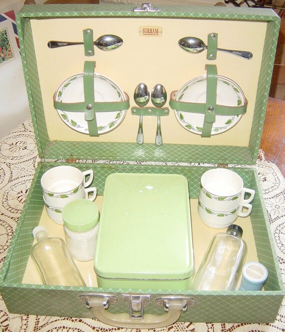Vintage Antique Sirram Tea Picnic Basket Set by Retromagination
