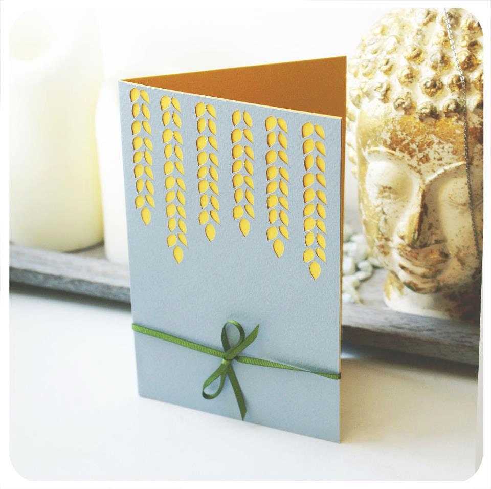 Mustard leaves- papercut greeting card - 4x6 inches