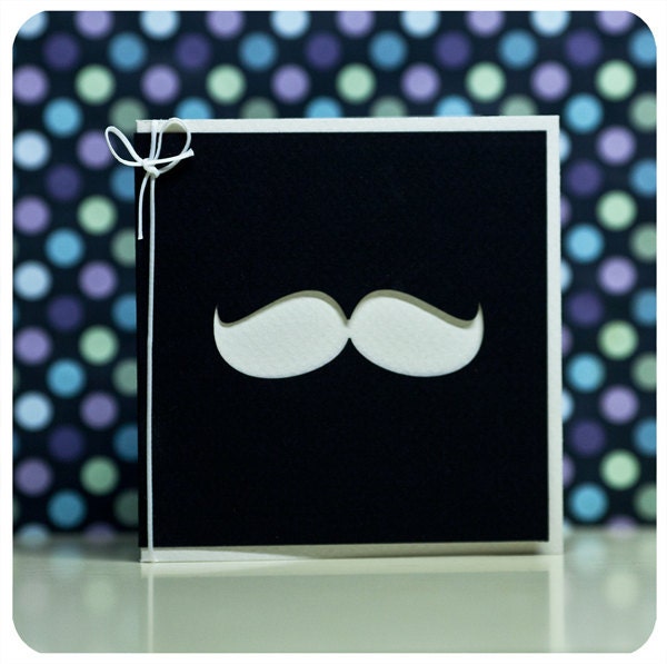 Mustache - papercut greeting card - 4 x 4 inches
