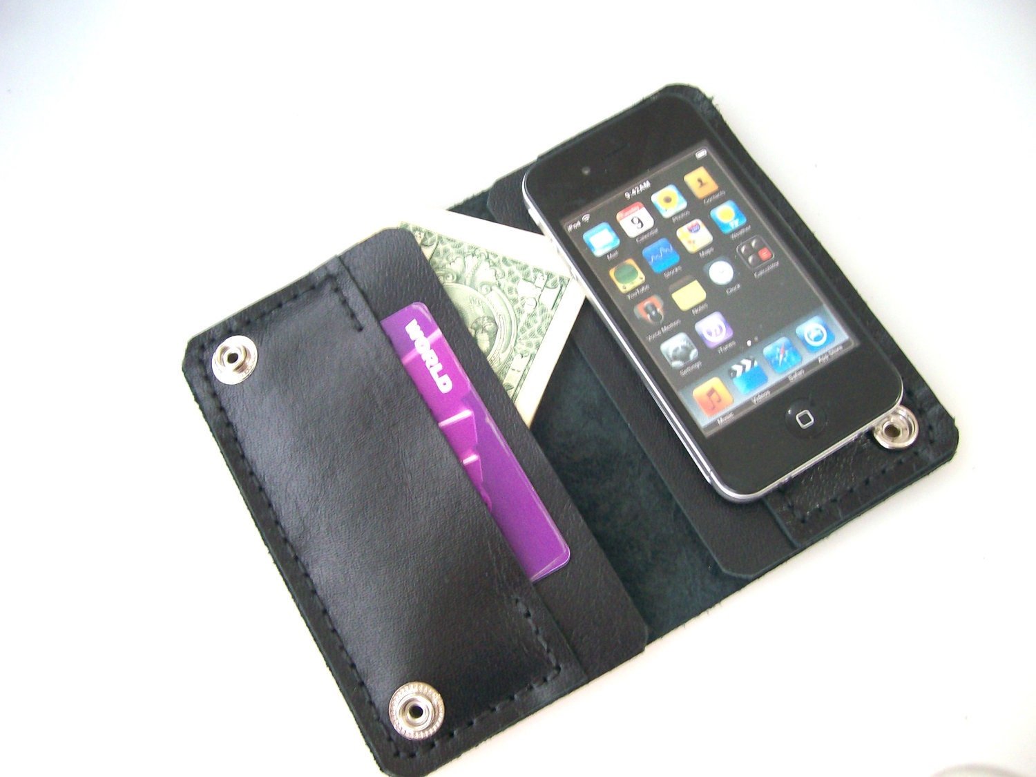 iPhone Wallet 3G/4G/4S -iPhone Leather Case - Black-HANDMADE