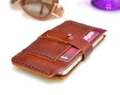 iPhone 4 Wallet-Horizontal Handmade Leather iPhone 2G/3G/4G  Pouch / Wallet / Card Holder - Rustic Brown-UNIQUE