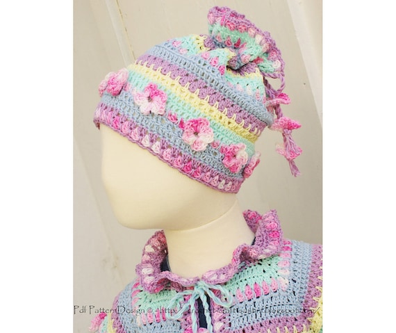 Hat with Roses - Baby to Adult sizes - Crochet Pattern - Instant Download