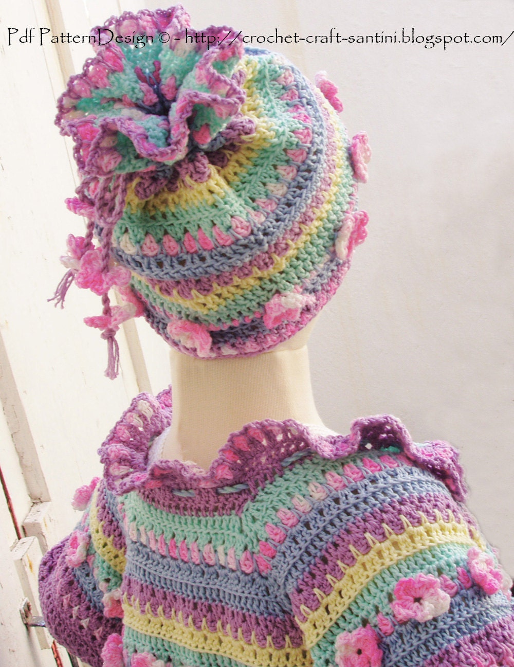 Hat with Roses - Baby to Adult sizes - Crochet Pattern - Instant Download