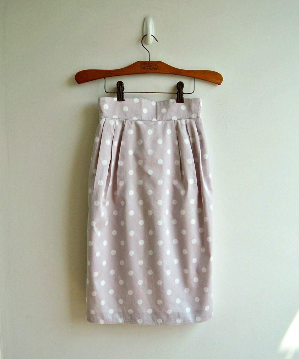 Sweet Pastel Lavender and White Polka Dot Printed High Waist Narrow Skirt SMALL