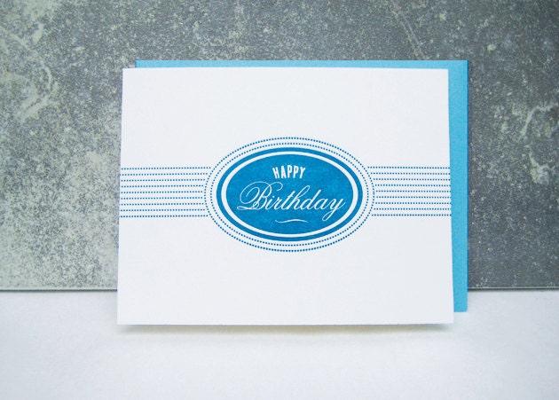 Letterpress Birthday Card - Happy Birthday - Birthday Card - blue - oval - impression - label