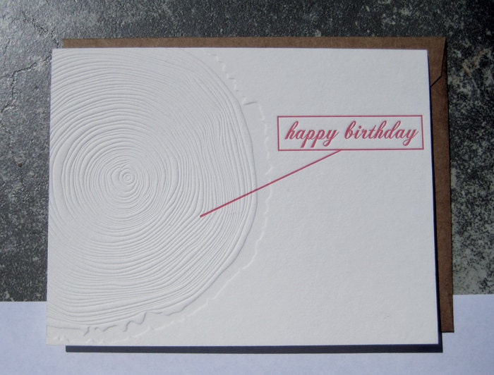 Letterpress Birthday Card - Happy Birthday - Tree Rings - nature - outdoors - circles - time
