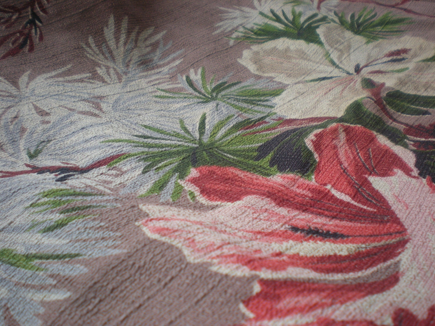 2 Strikingly Beautiful Vintage Floral Barkcloth Curtain Panels