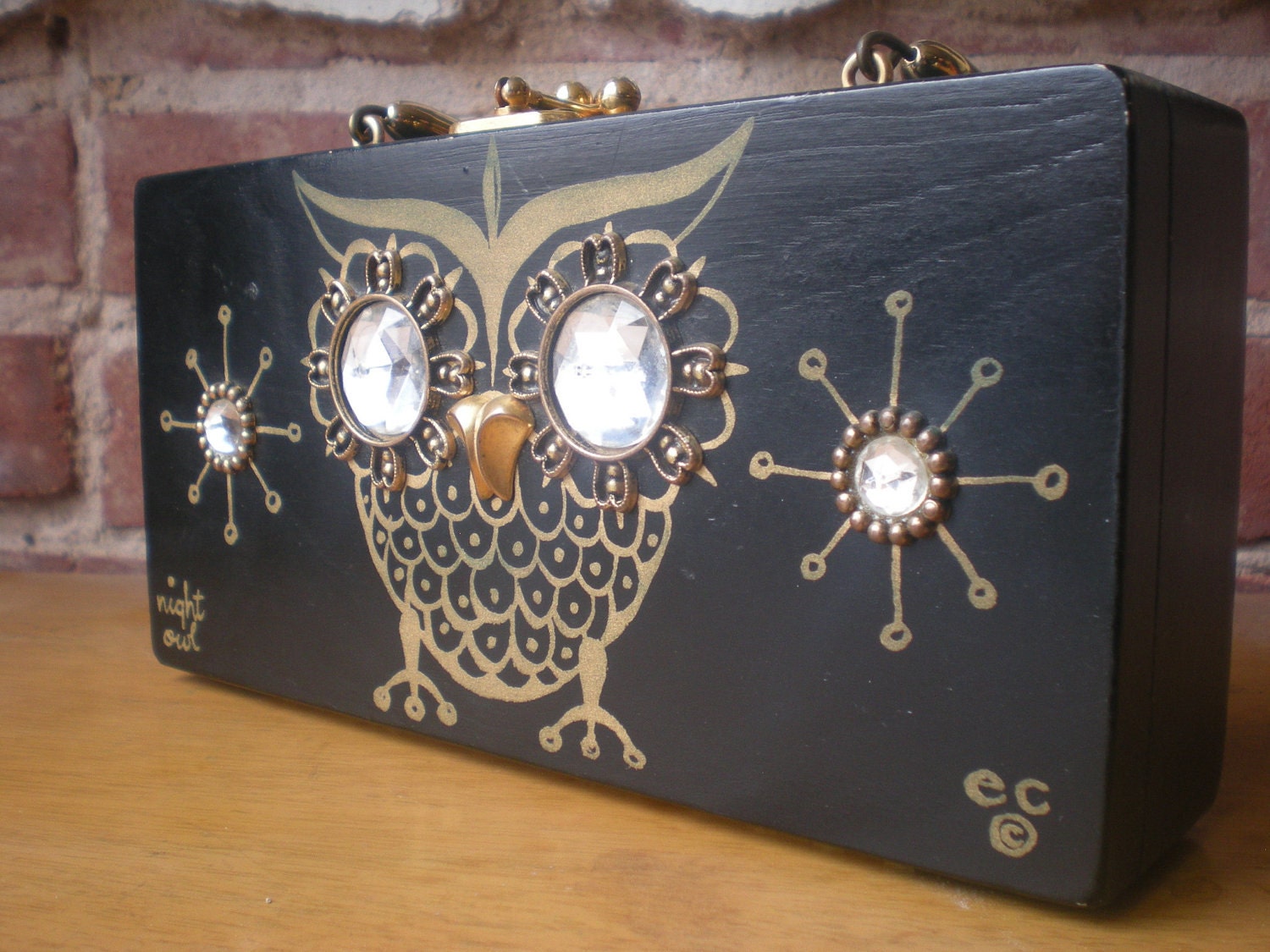 Vintage Enid Collins Night Owl Black Box Bag 1967 Very Nice