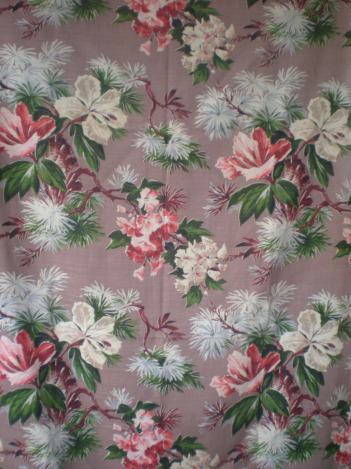 2 Strikingly Beautiful Vintage Floral Barkcloth Curtain Panels