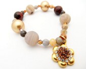 Swarovski Gold Charm Beaded Bracelet, Agate, Jasper, Shell Elegant Jewelry