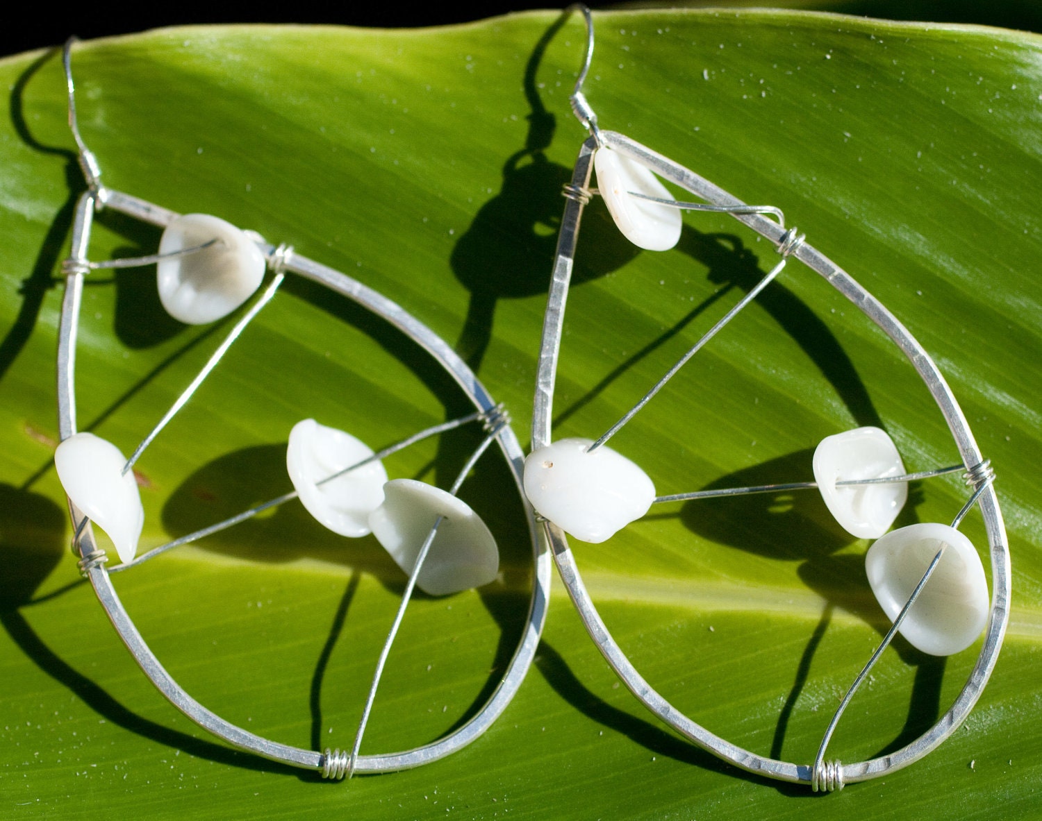 Handmade White Maui Found Beach Shell Teardrop Earrings