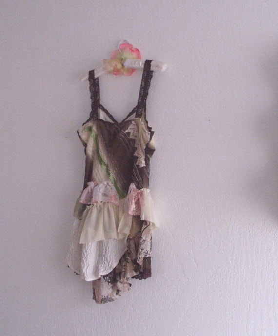 Fairy Tattered Party Dress/ Eco Fashion Funky SlipDress/ Mori Girls Boho Tunic