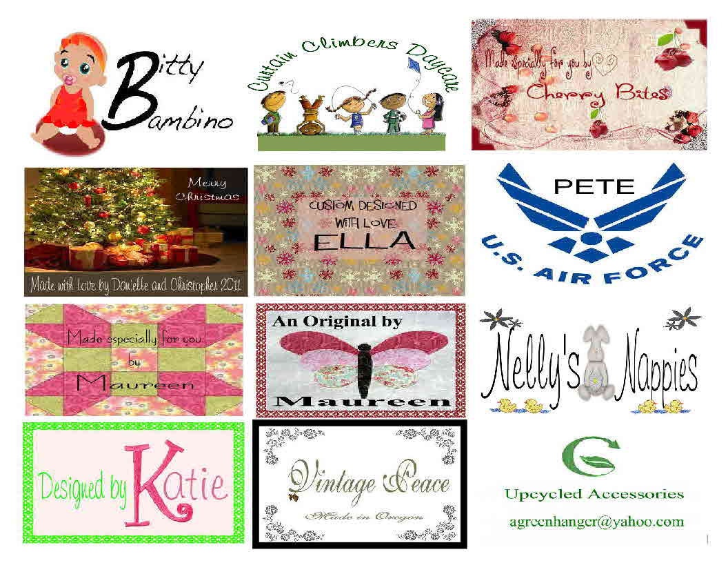 Custom Fabric sew on Labels. 1000's of graphic to choose from, or use your design. 8" X 10" sheets