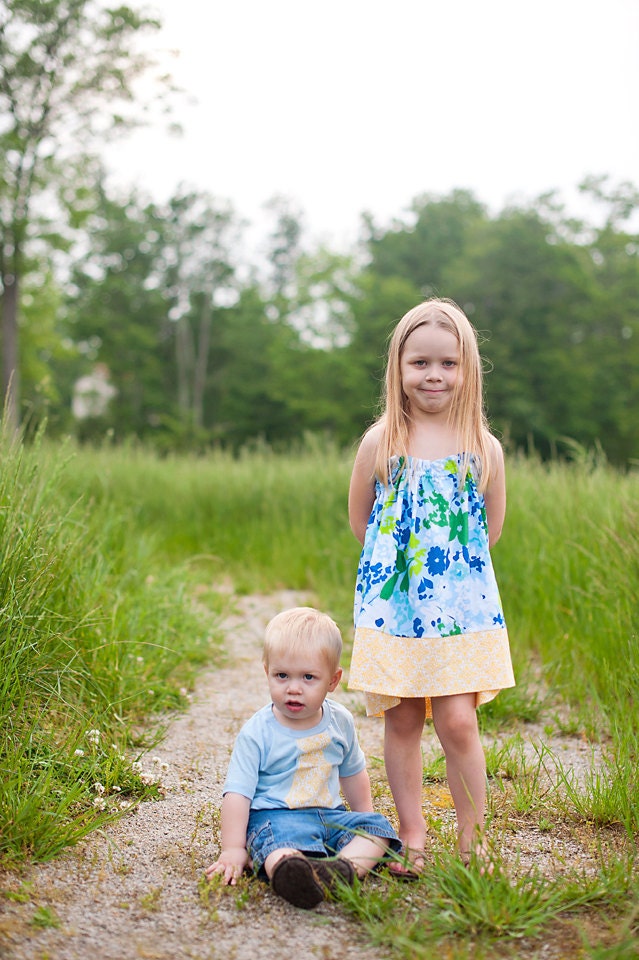 Children Matching Clothing. Brother Sister Matching Pillowcase Dress Tie Applique Shirt