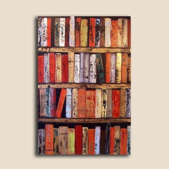 Large Abstract Painting 24" x 36" Custom Spicy Books Wall Art Painting - Instant bookshelf